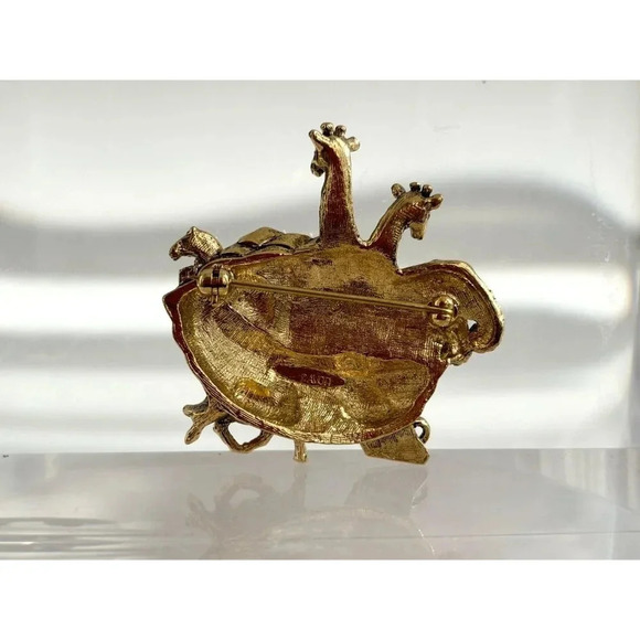 Noah's Ark Vintage Gold T Avon Brooch w/ Giraffes, Elephants, Zebras & Monkeys - Picture 4 of 10
